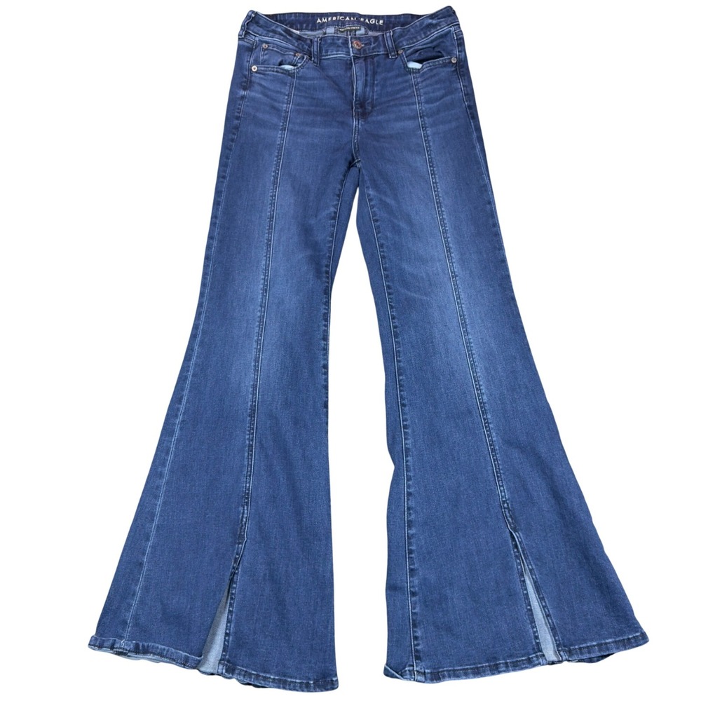 American Eagle Festival Flare Jeans Women 8 Blue High Rise Wide Leg Denim Boho